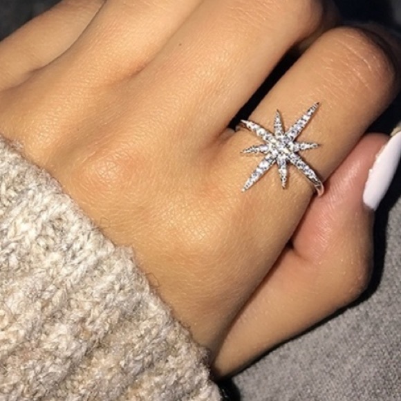 Buy 2 get FREE SHIPPING ** Starburst Rhinestone Ring Size 8 Rose Goldtone - Picture 5 of 8